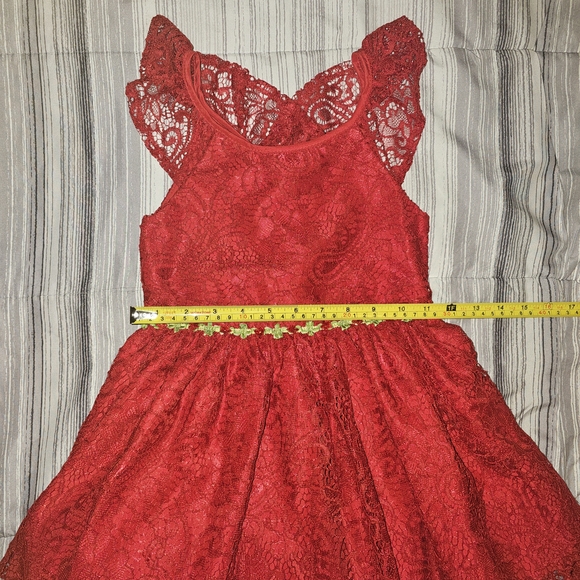 Laura Ashley Girls Red Lace Fit & Flare Dress Size 6 Floral Bow Accents - Picture 9 of 12